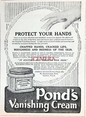 POND'S Vanishing Cream Toiletries 'Protect Hands' Advert : Antique 1921 Print • £1.75