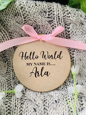 Personalised New Baby Arrival Announcement Engraved Hello World Plaque Name  • £5.50