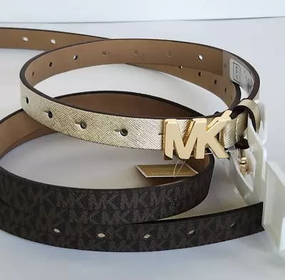 Michael Kors Belts 2 Pieces. Logo Belts. Gold And Brown New With Tags Size Small • $39.49