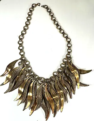 Vintage Necklace Book Chain Flutter Leaf Feather Bib Statement 1930s 16inches • $120