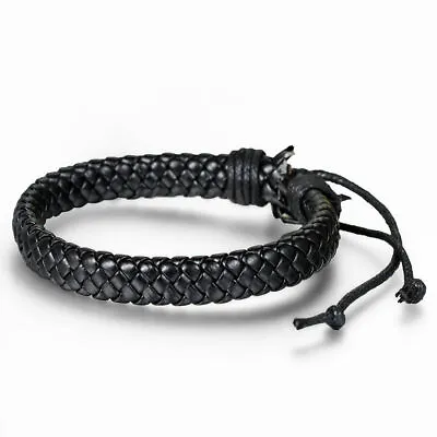 Men's Women's Wrap Braided Leather Bracelet Cuff Bangle Adjustable Wristband • $3.74