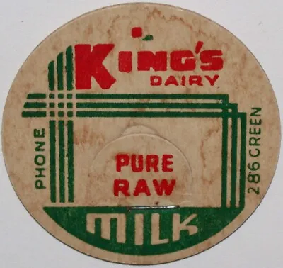 Vintage Milk Bottle Cap KINGS DAIRY Pure Raw Milk Phone 286 Green New Old Stock • $7.49
