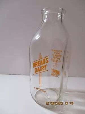 Beau's Dairy Quart Milk Bottle Rumford ME. Orange Letters • $10