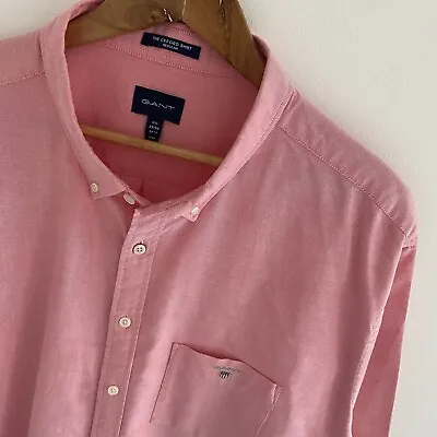 GANT Shirt 4XL XXXXL Mens Pink Oxford Solid Regular Fit Cotton Short Sleeve • £44.95