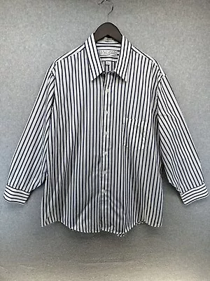 Editions By Van Heusen Fitted Mens Shirt Size 17 1/2 32-33 White Purple Stripe • $14.99