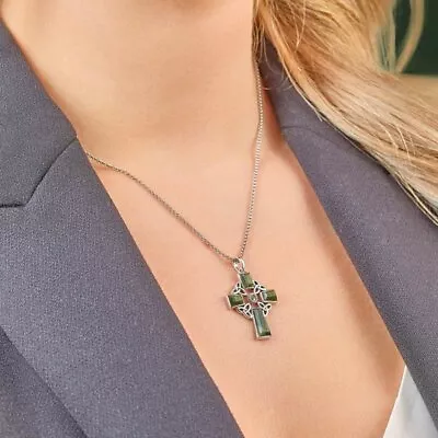 Sterling Silver Connemara Marble Celtic Cross Pendant Irish Made • $81.99