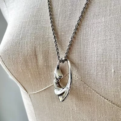 Vintage Monet Abstract Pendant Necklace Silver Tone Swirl Wave • $26