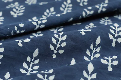 By Yard Indian Blue Indigo Hand Block Print Cotton Fabric Dressmaking Sewing • £17.99