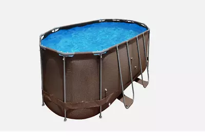 Large 14 Ft. Brown Oval Steel Frame Above Ground Swimming Pool With Accessories • $439.51