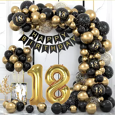 18th Birthday Decorations For Boys Girls Black Gold 18th Birthday Balloons • £22.44