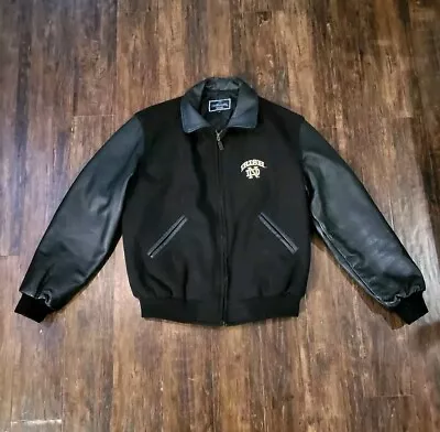 Vintage Notre Dame Holloway Leather Wool Varsity College Letterman Jacket Small • $90