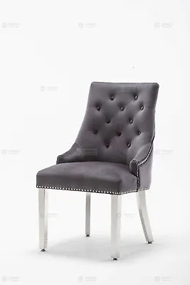  Velvet Studded Ring Knocker Button Metal Chrome Leg Dining Chair UK • £154.99