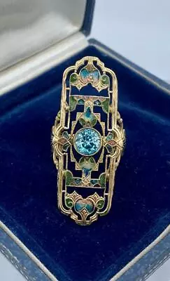 1.75 Carat Zircon Plique A Jour Enamel Art Nouveau Ring Magnificent Antique Gold • $4850