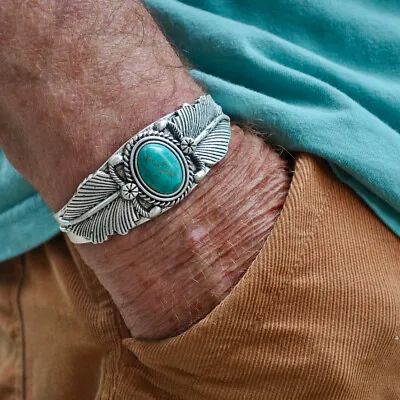 Turquoise Magnesite Cuff Bracelet Western Mens Bracelet Southwestern Cuff • $54