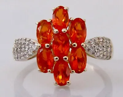 9ct Gold Ring - Ex TJC 9ct Gold Fire Opal White Sapphire Cluster Ring Size N • £175