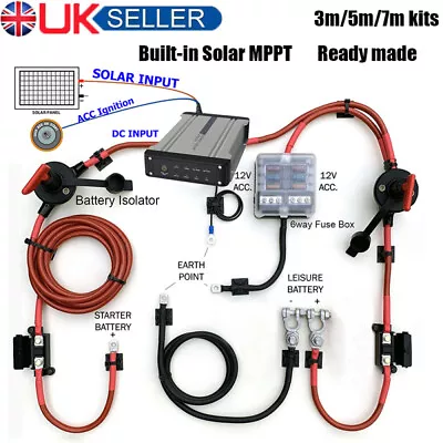 Split Charge Kit 12v Dual Battery Charger With Solar Mppt Voltage Sense Relay • £169.99