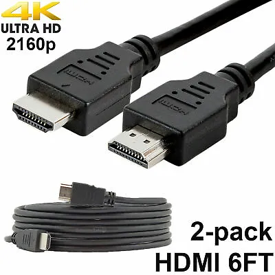 Pack Of 2 Digital High-Speed 1.4 HDMI Cables PVC 2160p Black Cord (6 Feet) • $6.39