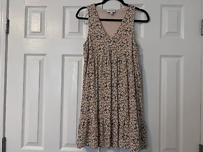 Small Peach Floral Button Front Sleeveless Babydoll Maternity Dress • $11.99