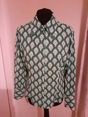 ZARA Shirt Blouse Size M Emerald Green Patterned VGC • £6