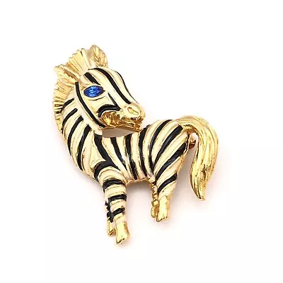 Vintage Cute Zebra Pin Brooch Enamel & Gold-Tones • $9.99