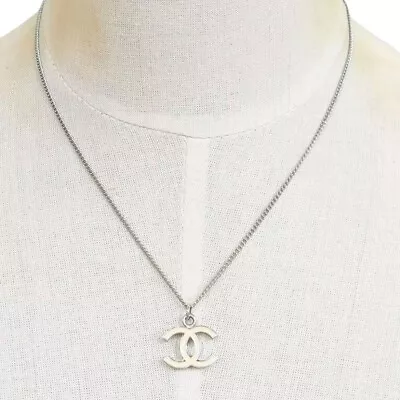 CHANEL Silver Plated CC Logos White Vintage Necklace #1322 • $595