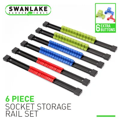 6pc Socket Organizer Mountable Sliding Holder Rail Rack Tool Storage 1/4 3/8 1/2 • $17.99