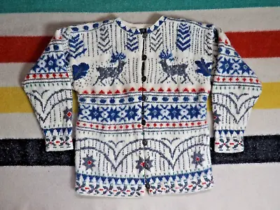 VTG Dale Of Norway 100% New Wool Deer Fair Isle Nordic Button Sweater Womens XS • $49.95