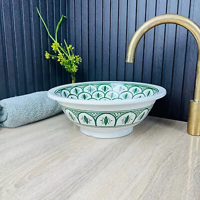 Moroccan Green Design Sink; Bathroom Vessel Sink Handcrafted Artisan Sink • $190