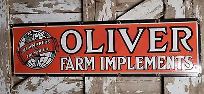 VINTAGE OLIVER PORCELAIN SIGN LARGE 4ft FARM IMPLEMENTS TRACTORS DEALER 2sided • $995.95