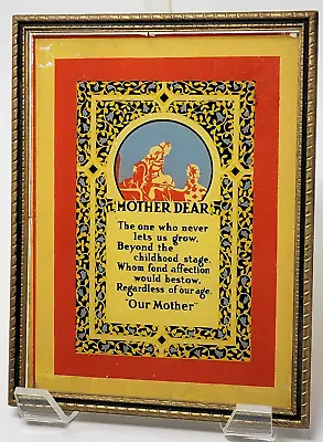 Vintage Back Painted Glass Motto Our Dear Mother - With Frame - READ • $12.95
