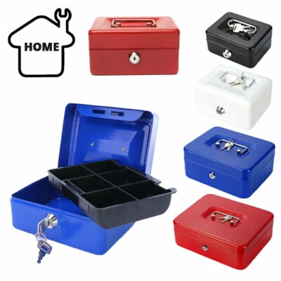 £14.49 • Buy 5 -10  Petty Cash Money Safe Box Deposit Steel Tin Security Organiser With 2 Key