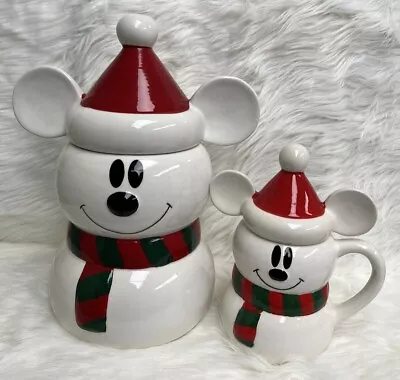 Mickey Mouse Snowman Holiday Christmas Disney Cookie Jar & Matching Coffee Mug • $17.50