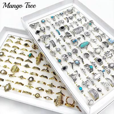 50/100Pcs/Lot Vintage Bohemia Rings Mix Style Silver Plated Knuckle Ring Set • $61.46