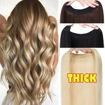 $42.43 • Buy Thick One Piece Secret Wire Headband No Clip In Remy Human Hair Extensions