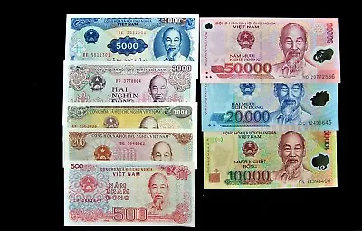 8 Vietnam Banknotes  200 Dong - 50000 Dong - Uncirculated Currency • $19.99
