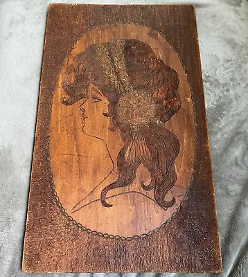 Antique Pyrography Wood Burn Art Nouveau Gibson Girl Arts And Crafts Era • $165