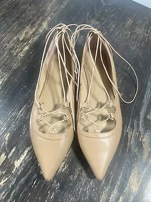 Michael Kors Ballet Flats Pointy Toe Nude Ankle Tie Lightly Worn No Box • $34.97