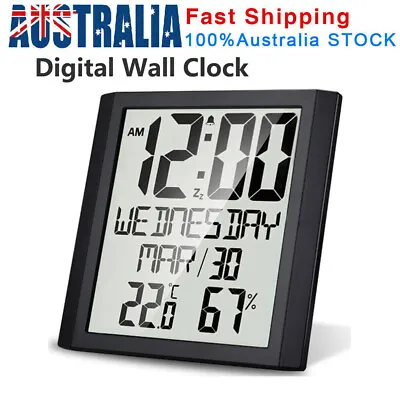$37.19 • Buy Digital Wall Clock With Temperature & Humidity 8.6'' Large Display Hygrometer AU