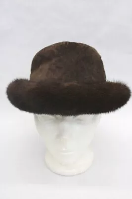 Excellent Canadian Dark Ranch Mink Fur & Suede Hat Women Woman Size All • $25.95