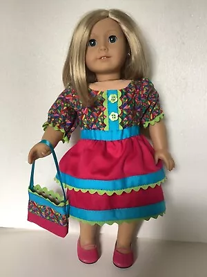 Multi Print Pink Dress And Matching Bag  CLOTHES FOR 18'' AMERICAN GIRL DOLL • $7.99