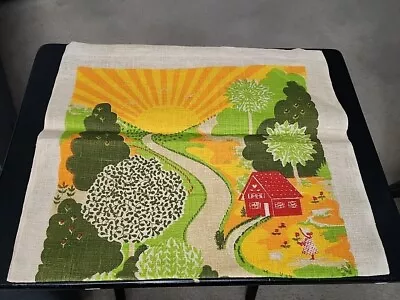 Vintage 1978 Fabric Calendar Kitchen Cloth Tea Towel W/ Trees Red House Lady  • $12