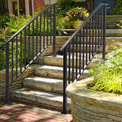 Handrail Picket Fits 4 To 5 Steps Stair Matte Black Residential Garden Real Iron • £65.97