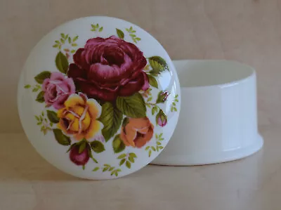 Coalport England Fondant Rose Trinket Box Fine Bone China Round Loose Lid Floral • £4.50