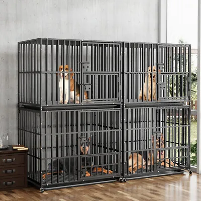 Oversized Stackable Dog Crate Deluxe Strong Double Layer Animal Pet Kennel Cage • £135.91