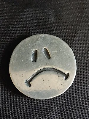Vintage Double Sided Happy Sad Smiling Frowning Face Silver Metal Paperweight • $22