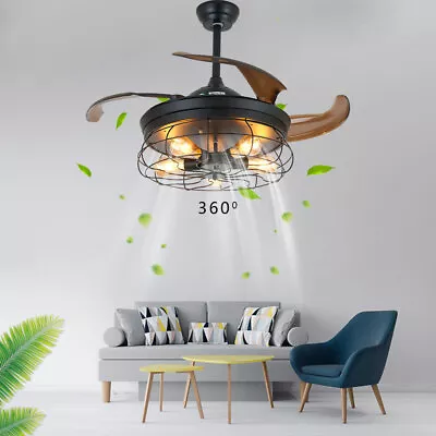 48 Inch Invisible Ceiling Fan Light Chandelier Retractable Blade Fanlamp+Remote • $101.65