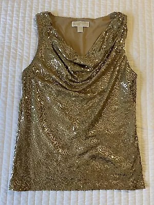 Michael Kors Women’s Gold Sequin Drape Neck Sleeveless Top Size Large • $17.99