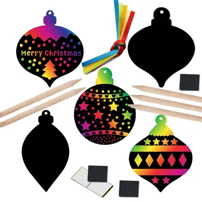 Christmas BAUBLE Scratch Art Fridge Magnets Ribbons Kids Craft Party Bag Filler • £3.50