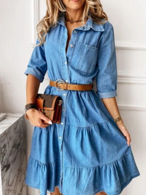 £16.79 • Buy UK Womens Denim Maxi Dress Ladies Long Sleeve Button Jeans Shirt Dress Plus Size