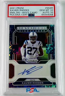 2021 Panini Prizm Sensational Xavier Rhodes Auto /15 SSP Navy Camo PSA 10 POP 1 • $99.95